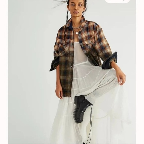 Free People Anneli Plaid button down Shirt Jacket size small - Picture 1 of 12
